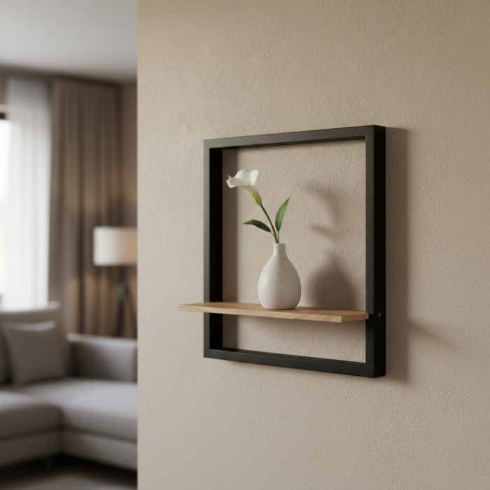 Raft din lemn cu cadru metalic negru, stejar, 40x10x40cm [2]