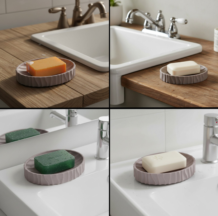 Savoniera din plastic, model cu dungi striate, 13x10 cm, gri, ovala [2]