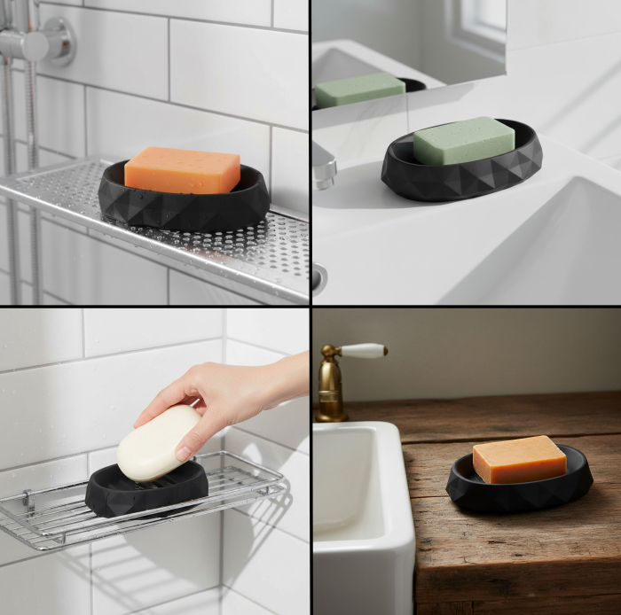 Savoniera din plastic, model cu margini 3D, 13x9 cm, negru, oval [2]