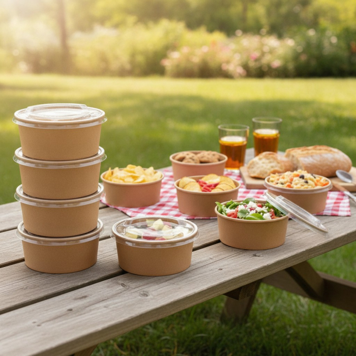 Set 10 buc bol din carton, capac transparent, 750 ml, utilizare Horeca, take away, pentru restaurante, terase sau fast-food-uri [2]