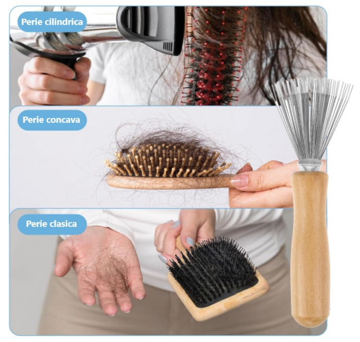 Set 2 accesorii de curatare peria de par, otel inoxidabil/lemn, 11 cm [4]