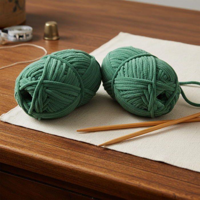 Set 2 buc ghem cu fir de tricotat moale si catifelat, verde, poliester, lungime 32 m/ghem [3]