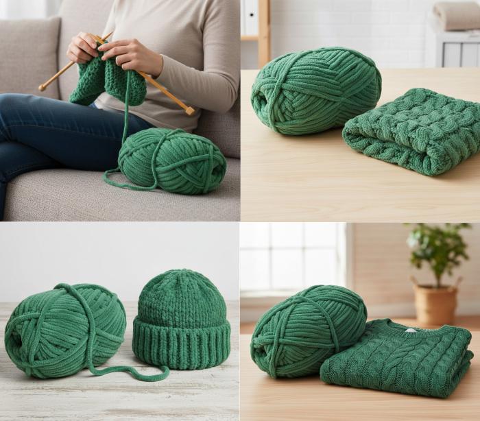 Set 2 buc ghem cu fir de tricotat moale si catifelat, verde, poliester, lungime 32 m/ghem [2]