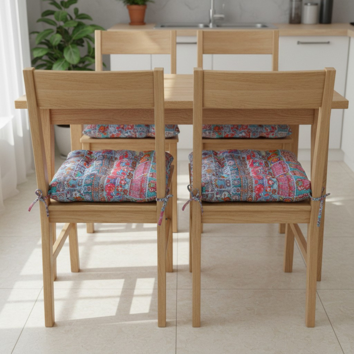 Set 2 buc perna decorativa pentru scaun, reversibila, multicolora, 40x40x7 cm, model floral abstract, utilizare in bucatarie, living, terasa sau balcon [2]