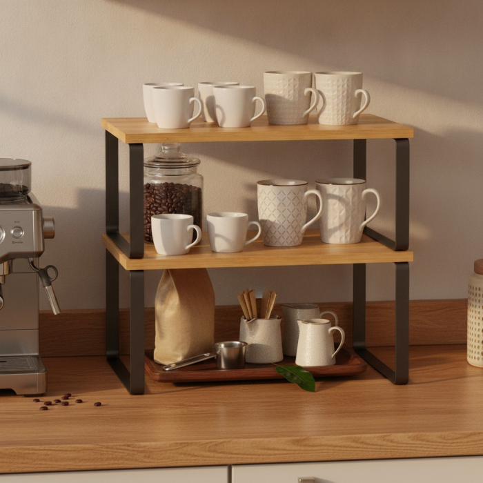 Set 2 buc raft din bambus, structura metalica, 30x18x16 cm, organizare universala, bucatarie, birou, utilizare Horeca, zona servire cafenele, terase sau restaurante [4]