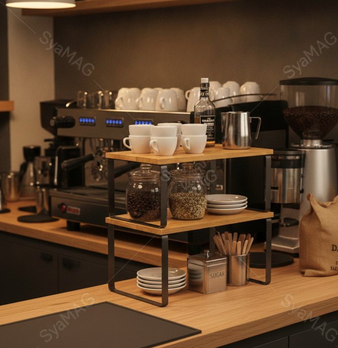 Set 2 buc raft din bambus, structura metalica, 30x18x16 cm, organizare universala, bucatarie, birou, utilizare Horeca, zona servire cafenele, terase sau restaurante [2]