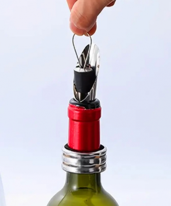 Set 2 dopuri metalice pentru sticlele de vin, permite servirea bauturii, 7x2 cm [6]