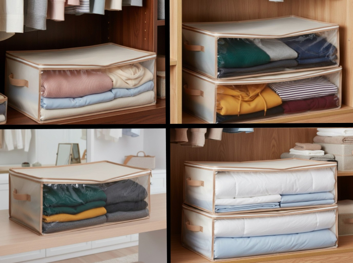 Set 2 huse depozitare imbracaminte, inchidere cu fermoar, 50x35x20 cm, fereastra transparenta [2]