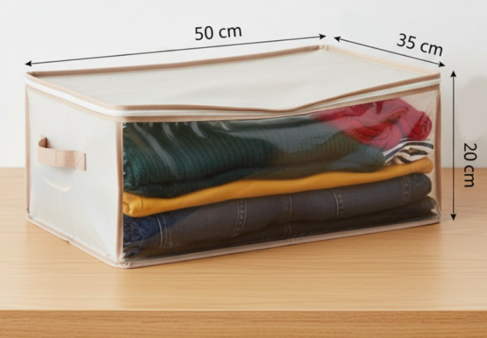 Set 2 huse depozitare imbracaminte, inchidere cu fermoar, 50x35x20 cm, fereastra transparenta [4]