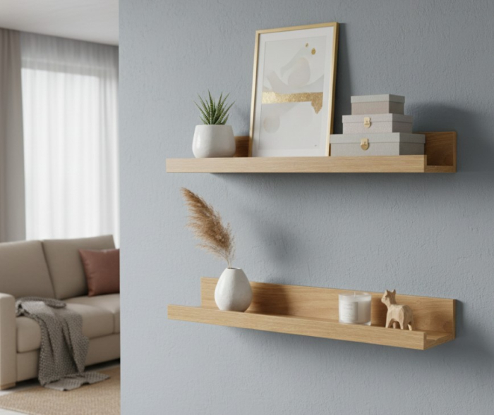 Set 2 polite perete din MDF, cu feronerie inclusa – montaj usor si organizare practica, aspect nature, 55x12 cm [3]