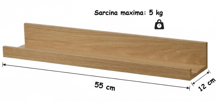Set 2 polite perete din MDF, cu feronerie inclusa – montaj usor si organizare practica, aspect nature, 55x12 cm [5]