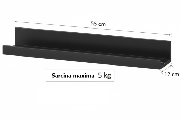 Set 2 polite perete din MDF, cu feronerie inclusa – montaj usor si organizare practica, negru, 55x12x7 cm [3]