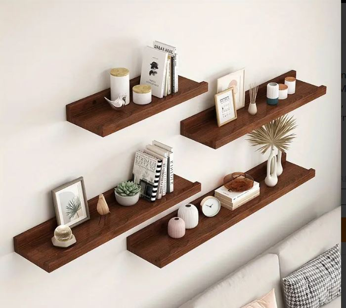 Set 2 polite maro, aspect de nuc, din MDF, feronerie inclusa, 55x12x7 cm [2]