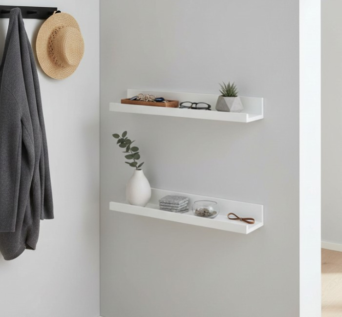 Set 2 polite perete din MDF, cu feronerie inclusa – montaj usor si organizare practica, alb, 55x12 cm [3]