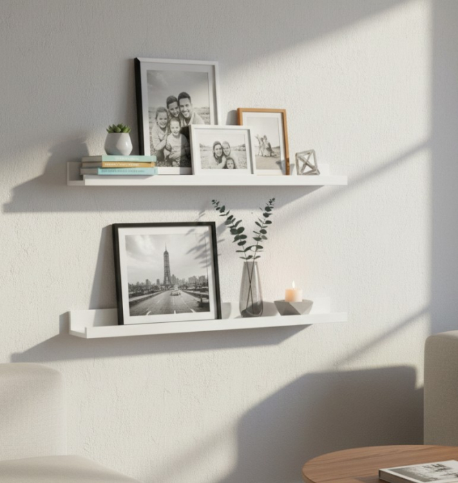 Set 2 polite perete din MDF, cu feronerie inclusa – montaj usor si organizare practica, alb, 55x12 cm [2]