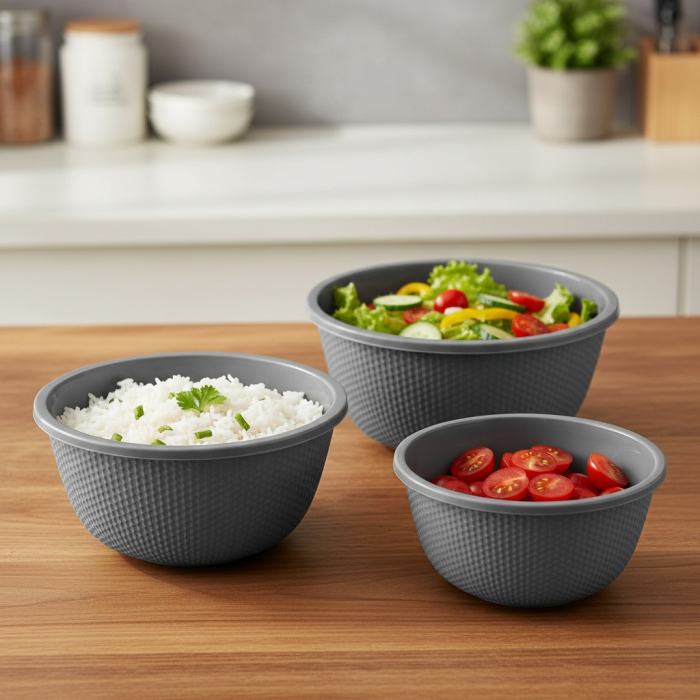 Set 3 boluri din plastic, gri, cu capac etans, 0.5 / 1 / 2 Litri, pentru depozitarea, transportul si servirea alimentelor [4]