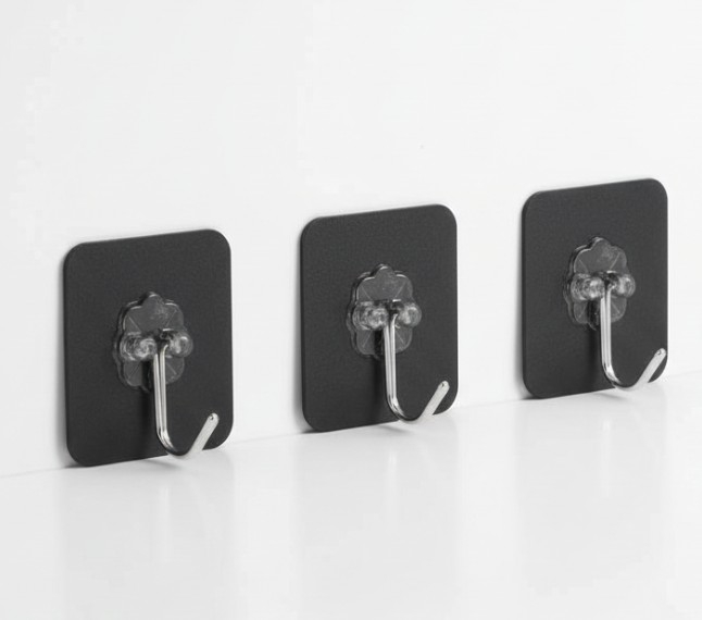 Set 3 carlige autocolante, model floare, negru, 6x6 cm, utilizare universala [1]