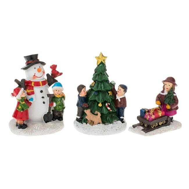 Set 3 figurine de Craciun pentru copii, Om de Zapada, copii langa brad, sanie [1]