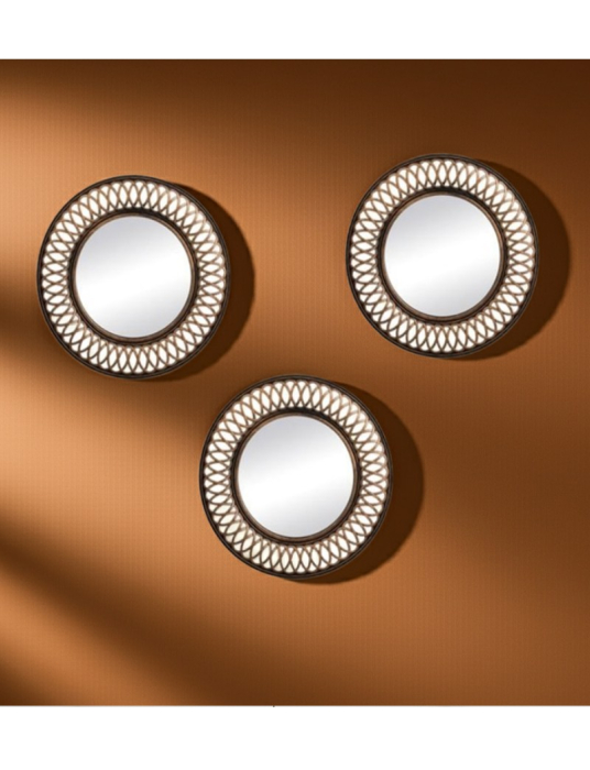 Set 3 oglinzi decorative, margine cu model ondulat, bronz, diametrul 25 cm [2]