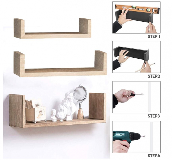 Set 3 polite decorative pentru perete, stejar [3]