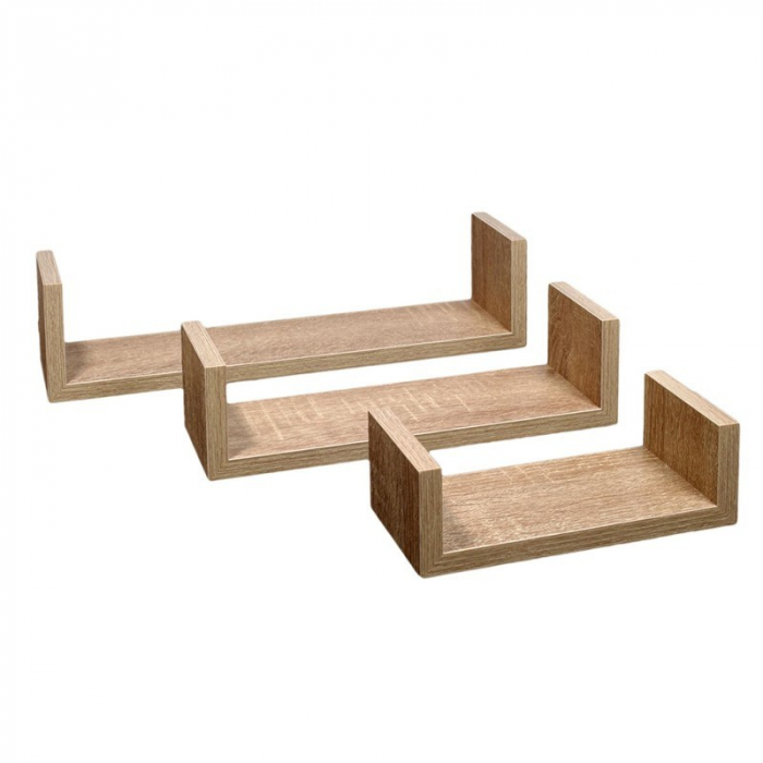 Set 3 polite decorative pentru perete, stejar [2]