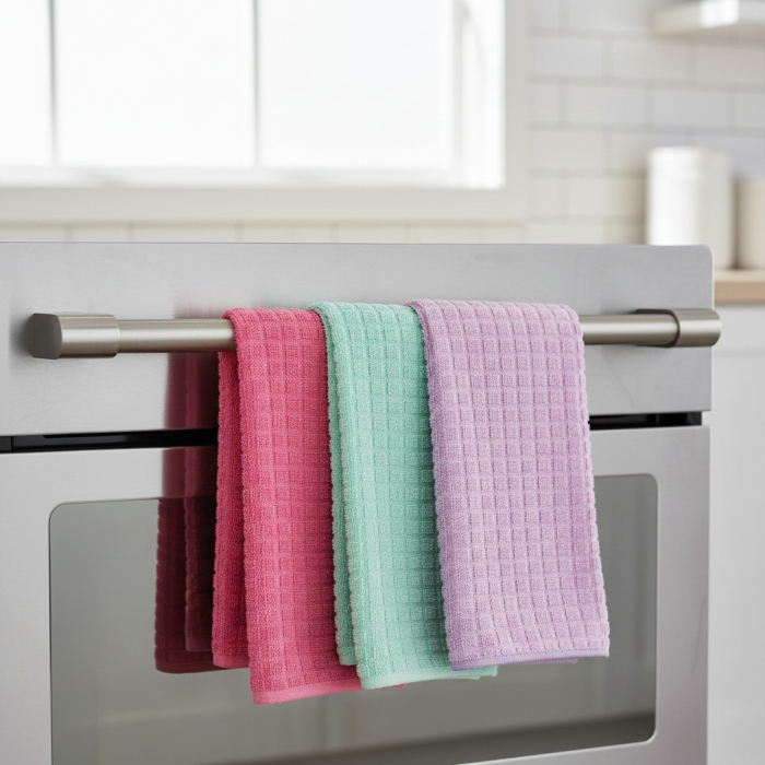 Set 3 prosoape de bucatarie, microfibra, multicolor (lila, verde, fucsia), 60x35 cm [4]