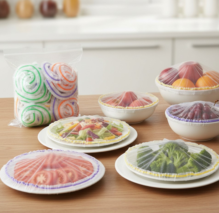 Set 30 buc capac tip folie elastica, pentru acoperirea si conservarea alimentelor in boluri, farfurii si alte recipiente, 2 marimi, solutie rapida pentru pastrarea alimentelor in frigider sau pe masa [2]