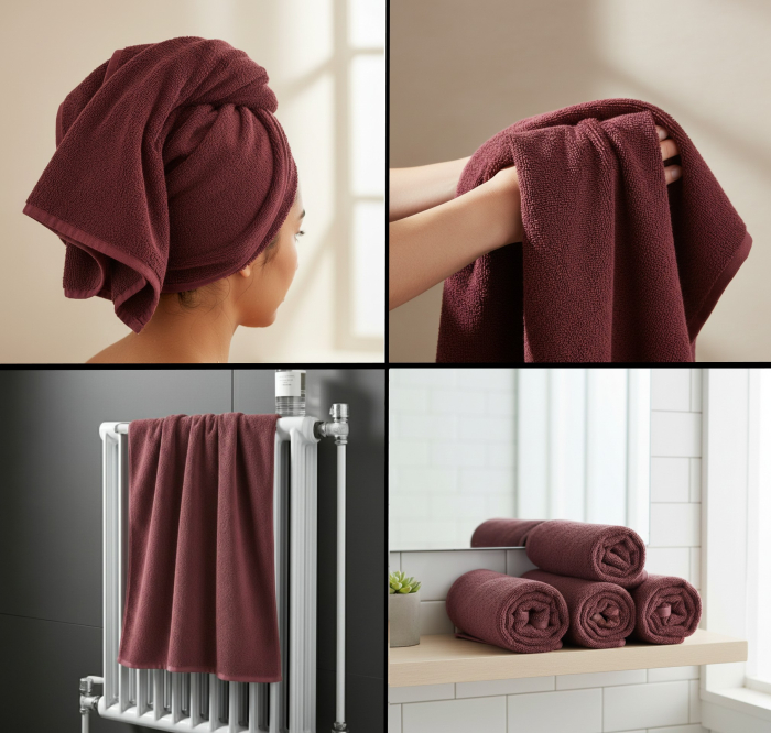 Set 4 buc prosop moale, bumbac 100%, marime medie, 70x50 cm, bordo, pentru fata, maini sau par [2]