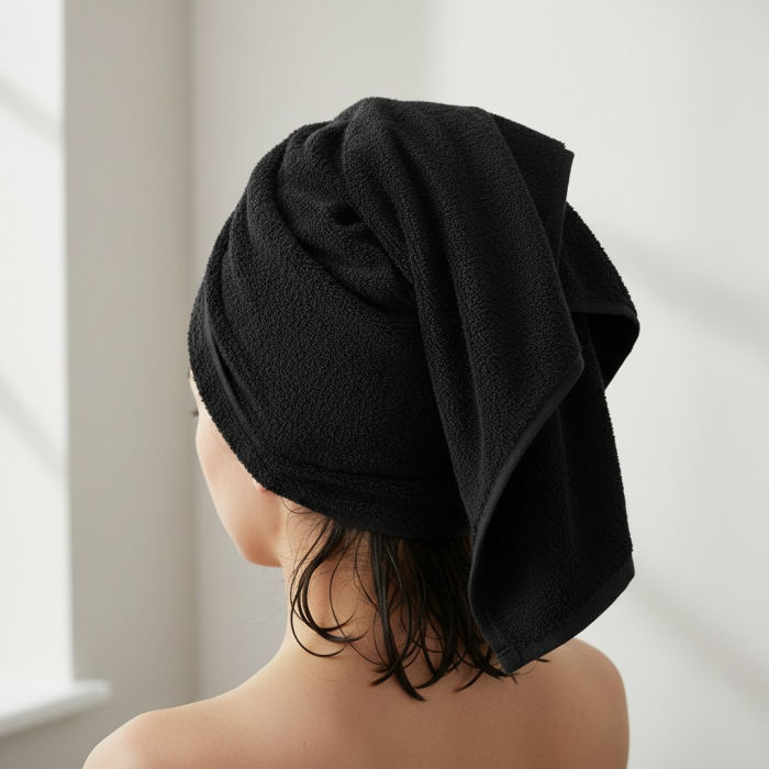 Set 4 buc prosop moale, bumbac 100%, marime medie, 70x50 cm, negru, pentru fata, maini sau par [3]