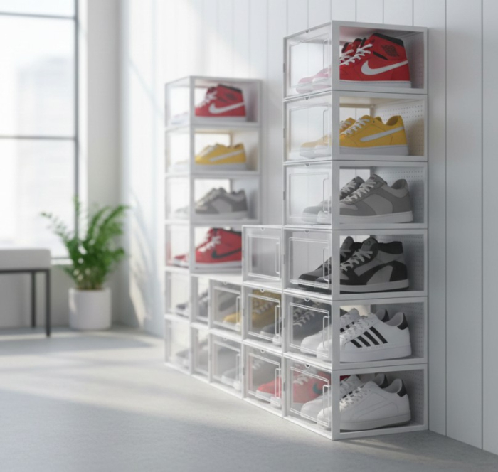 Set 4 cutii transparente pentru depozitare incaltaminte – modulare, stivuibile si usor de combinat, 33.4x23x14.5 cm [3]