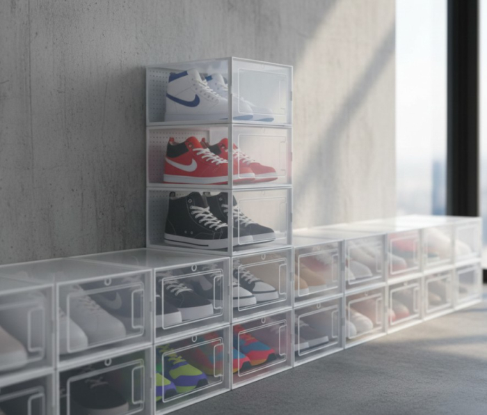 Set 4 cutii transparente pentru depozitare incaltaminte – modulare, stivuibile si usor de combinat, 33.4x23x14.5 cm [4]