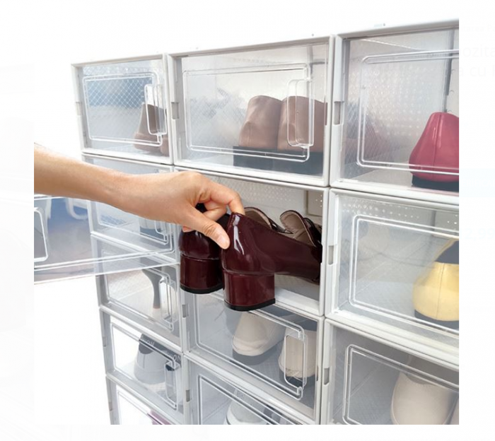 Set 4 cutii depozitare Incaltaminte, cu fereastra, plastic transparent, 33.4x23x14.5 cm [2]