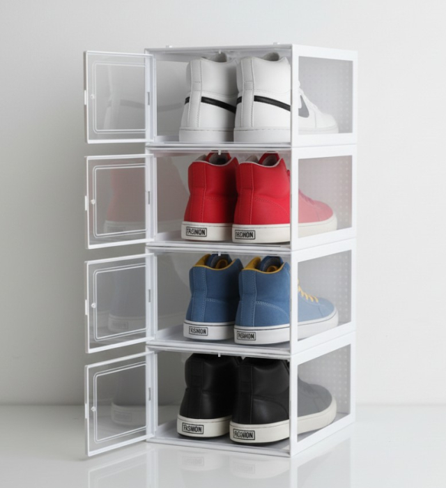 Set 4 cutii transparente pentru depozitare incaltaminte – modulare, stivuibile si usor de combinat, 33.4x23x14.5 cm [2]