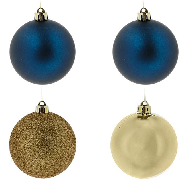 Set 4 Globuri de Craciun, aurii si albastre, cu glitter, mate si stralucitoare, 8 cm [1]