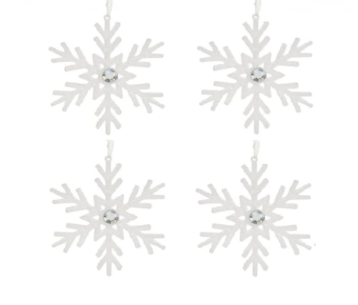 Set 4 globuri, fulg de nea, slipici alb, 10 cm [1]