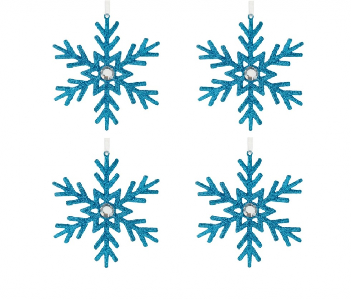Set 4 globuri, fulg de nea, slipici albastru, 10 cm [1]