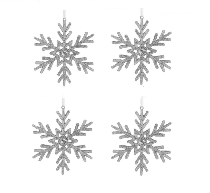 Set 4 globuri, fulg de nea, slipici argintiu, 10 cm [1]