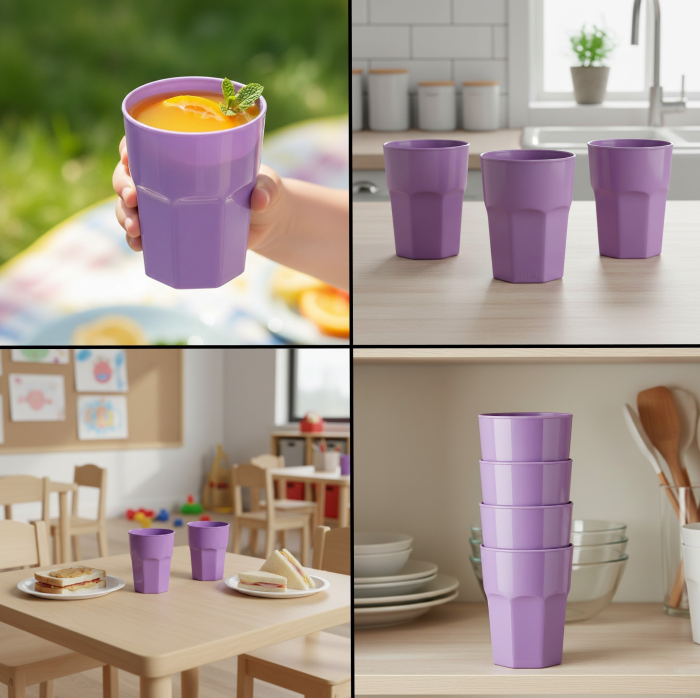 Set 4 pahare din plastic dur, reutilizabile, mov, 330 ml [2]