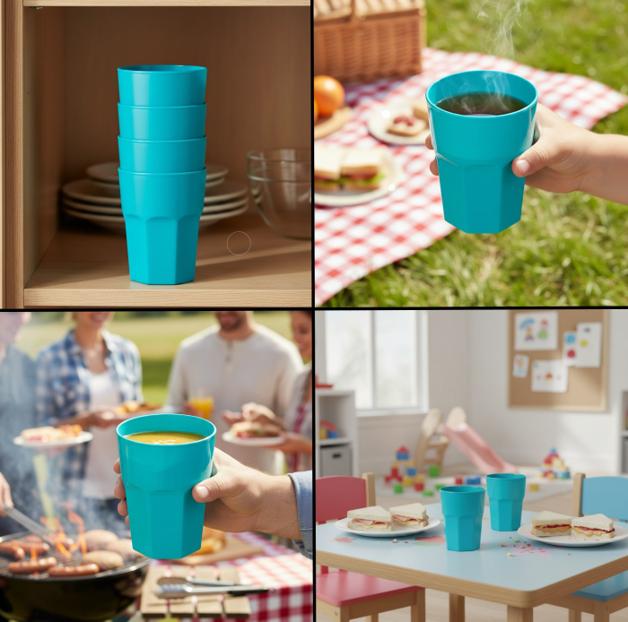 Set 4 pahare din plastic dur, reutilizabile, turcoaz, 330 ml [2]