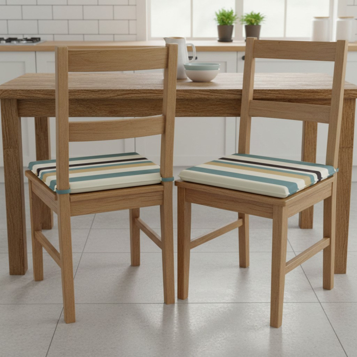 Set 2 perne decorative pentru scaun, impermeabile, 40x40x3 cm, model dungat, utilizare in bucatarie, living, terasa sau balcon [2]