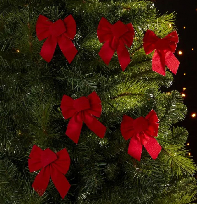 Set 6 fundite pentru brad, catifea, rosii, Syamag, 11x8 cm [2]