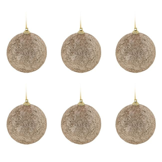 Set 6 globuri de Craciun, bej cu glitter, 8 cm [1]