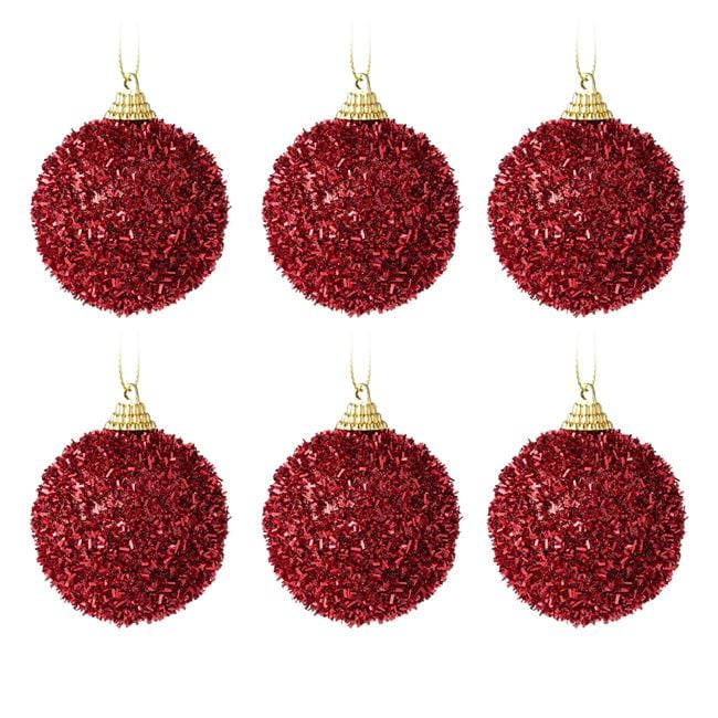 Set 6 globuri de Craciun, rosii glitter, 6 cm [1]