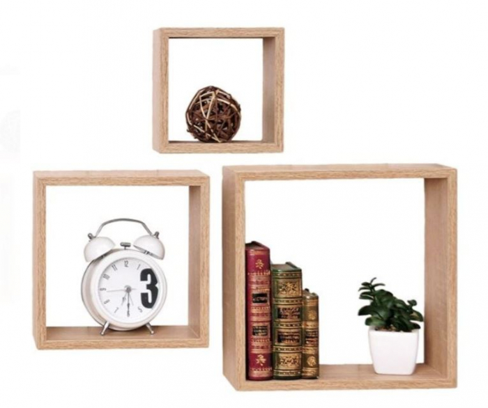 Set de 3 polite suspedate in forma de cub, stejar [3]