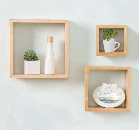 Set de 3 polite suspedate in forma de cub, stejar [5]