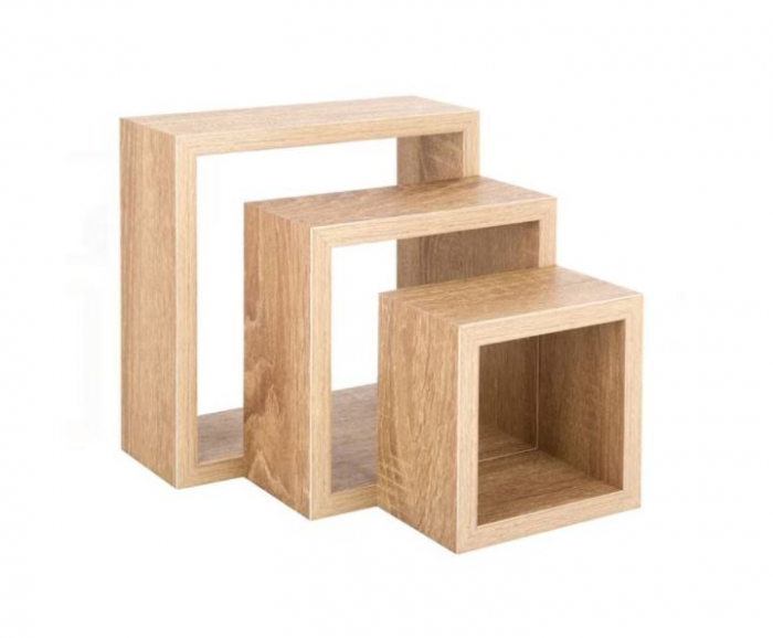Set de 3 polite suspedate in forma de cub, stejar [4]