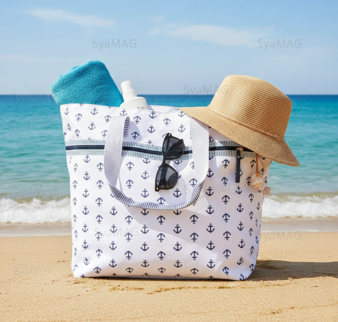 Set geanta de plaja cu portfard, model cu ancore, 59x22x37 cm [2]