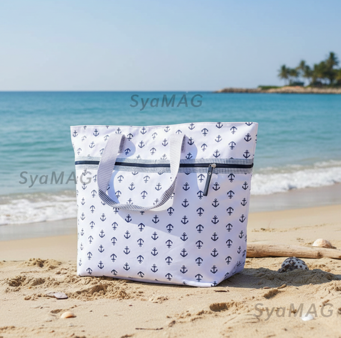 Set geanta de plaja cu portfard, model cu ancore, 59x22x37 cm [3]