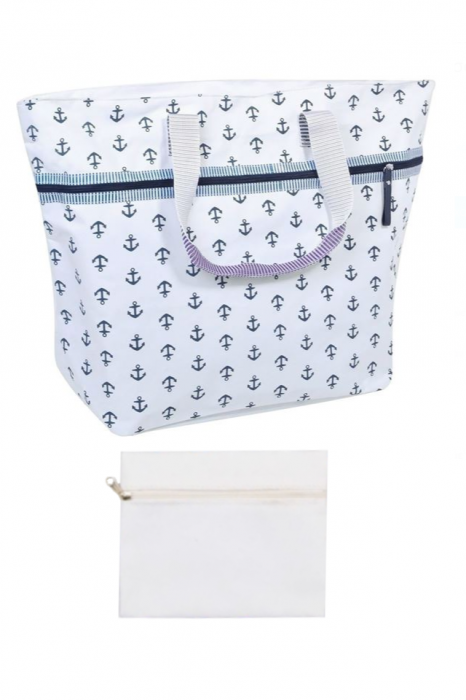 Set geanta de plaja cu portfard, model cu ancore, 59x22x37 cm [2]