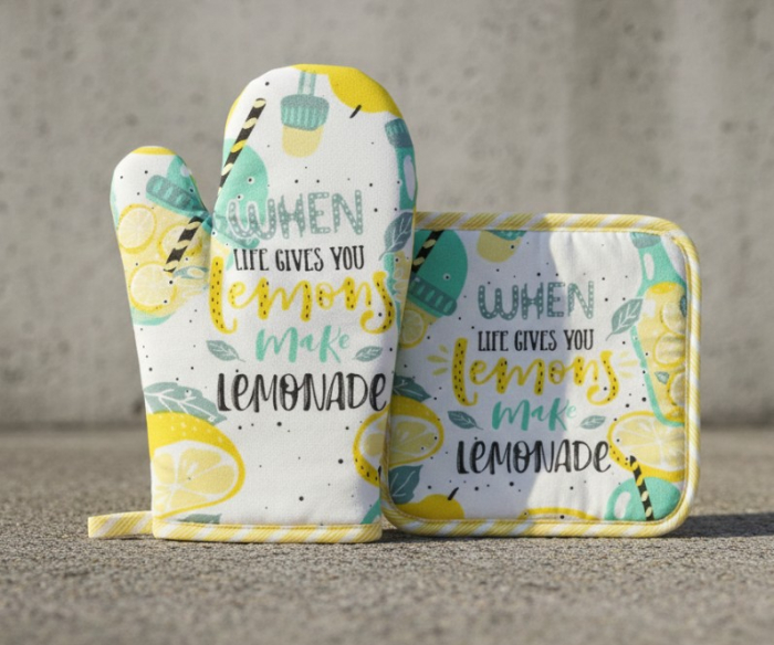 Set manusa si servet termic, pentru bucatarie, bumbac/poliester, model verde/galben [6]